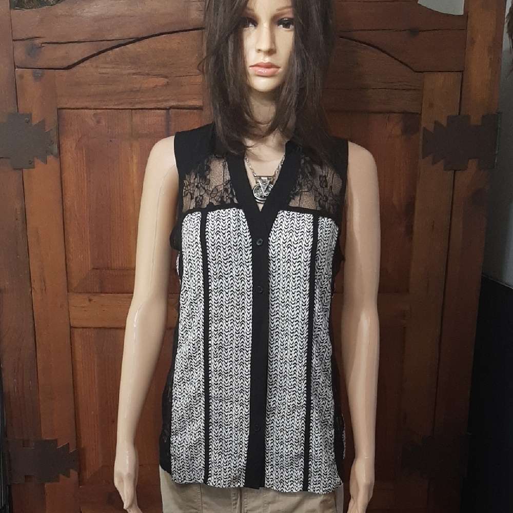 Maurices Black and White Lace Accent Blouse